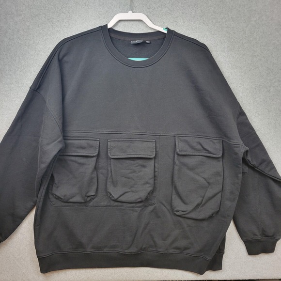 Dr Denim Sweatshirt Mens XL Black Philly Function Utility Pocket Crewneck Cotton - Picture 1 of 15